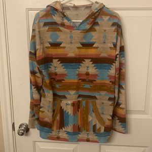 Southwestern print hoodie knit top